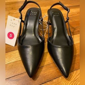 A New Day. Black, pointed-toe, sling back heels. Women’s 5. Never been worn!